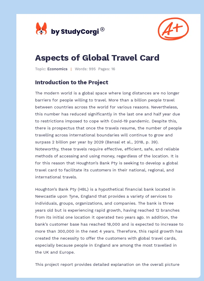 Aspects of Global Travel Card. Page 1