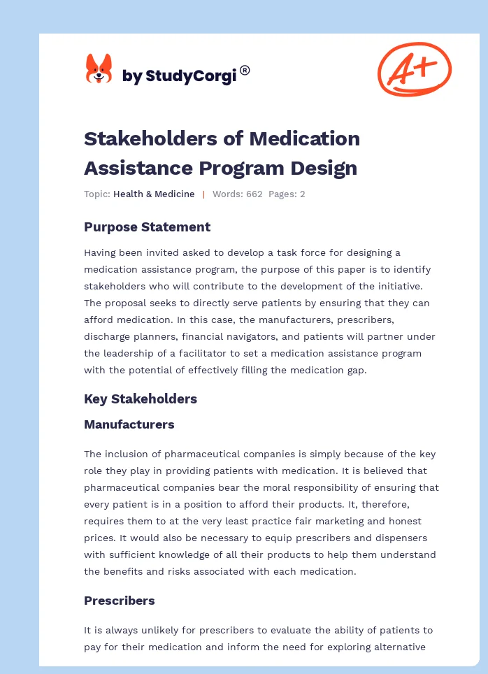 Stakeholders of Medication Assistance Program Design. Page 1