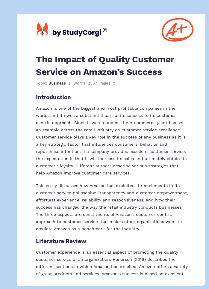 The Impact of Quality Customer Service on Amazon’s Success. Page 1