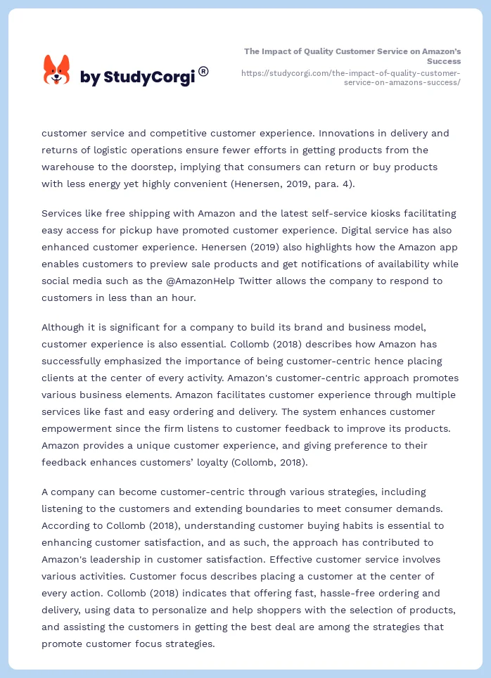The Impact of Quality Customer Service on Amazon’s Success. Page 2
