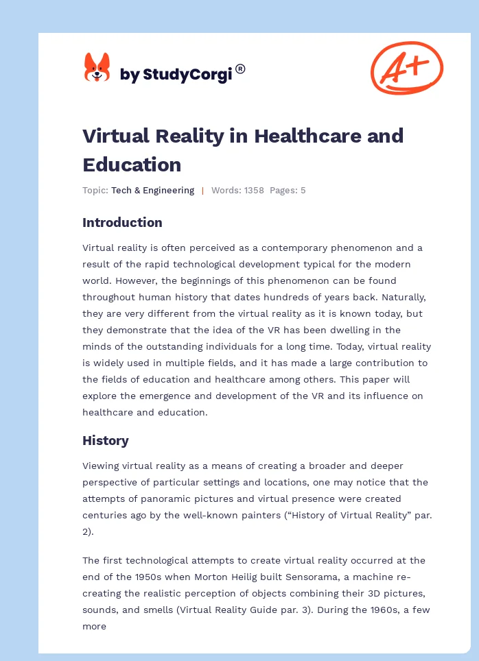 Virtual Reality in Healthcare and Education. Page 1