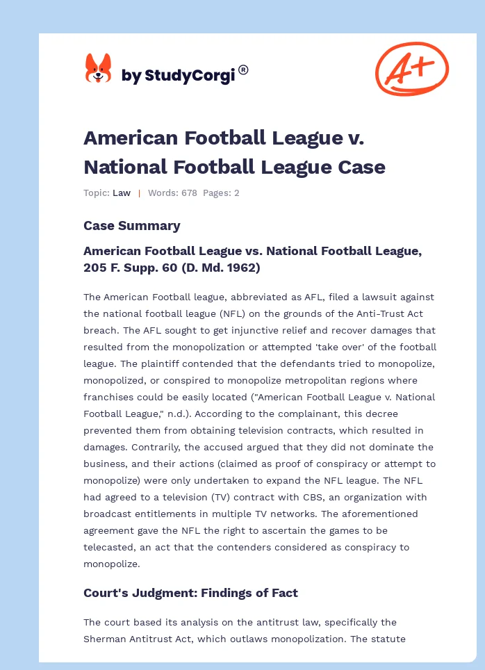 American Football League v. National Football League Case. Page 1