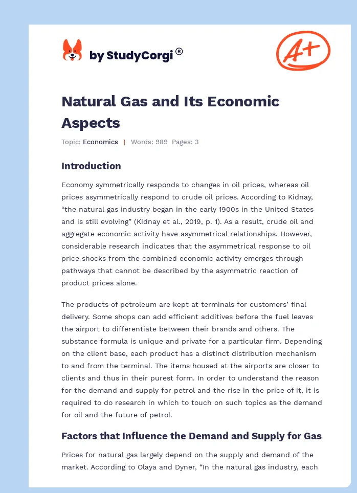 Natural Gas and Its Economic Aspects. Page 1