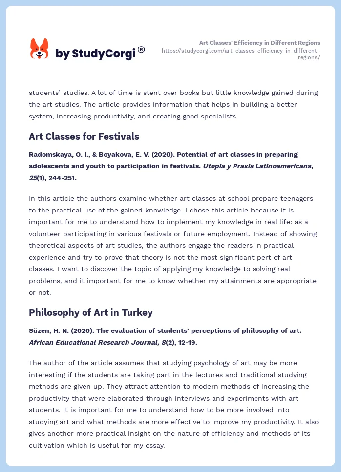 Art Classes' Efficiency in Different Regions. Page 2