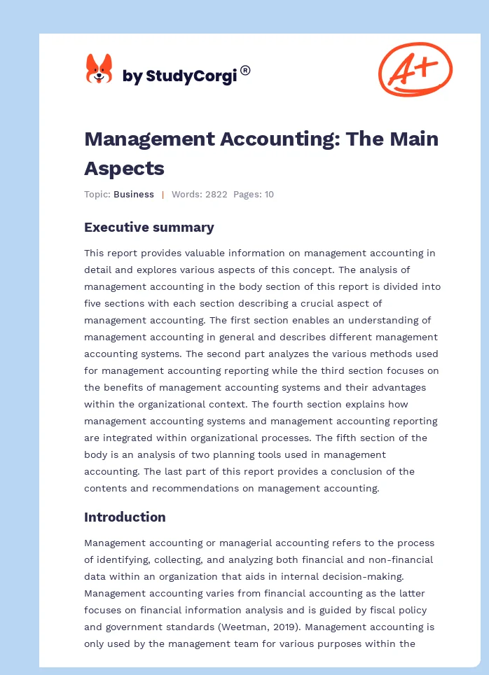 Management Accounting: The Main Aspects. Page 1