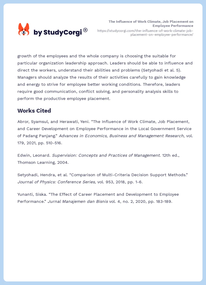 The Influence of Work Climate, Job Placement on Employee Performance. Page 2