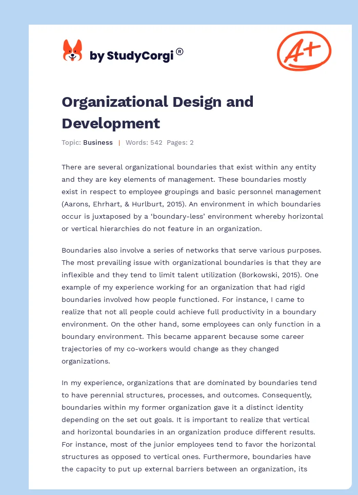 Organizational Design and Development. Page 1