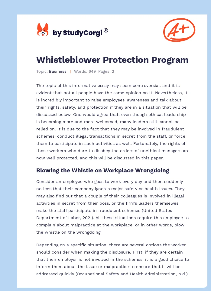 Whistleblower Protection Program. Page 1
