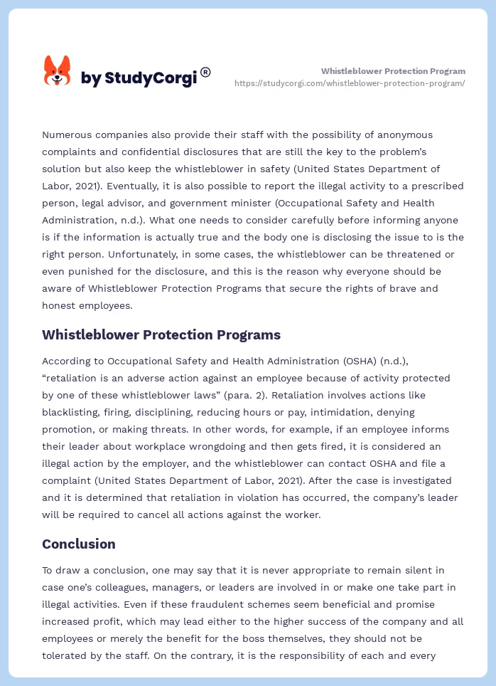 Whistleblower Protection Program. Page 2