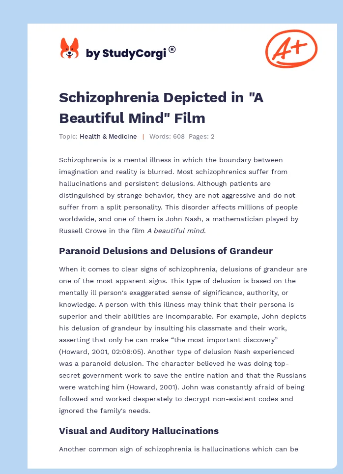 Schizophrenia Depicted in "A Beautiful Mind" Film. Page 1