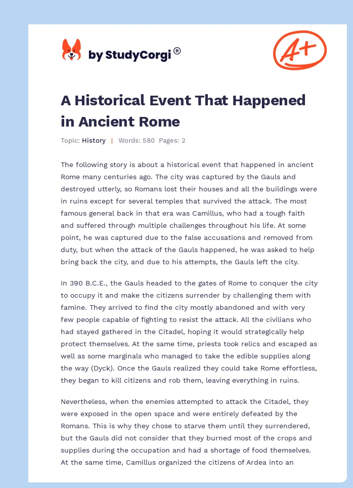 A Historical Event That Happened in Ancient Rome. Page 1