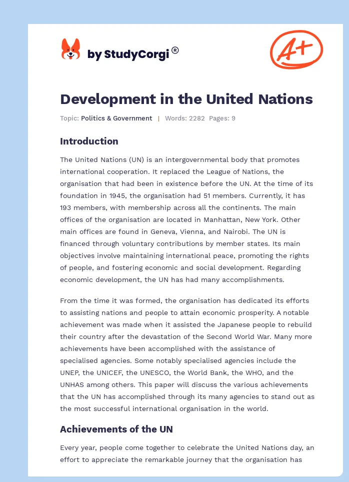 Development in the United Nations. Page 1