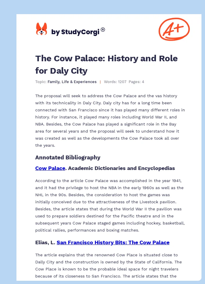 The Cow Palace: History and Role for Daly City. Page 1