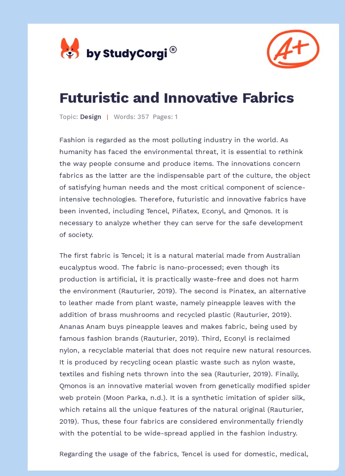 Futuristic and Innovative Fabrics. Page 1