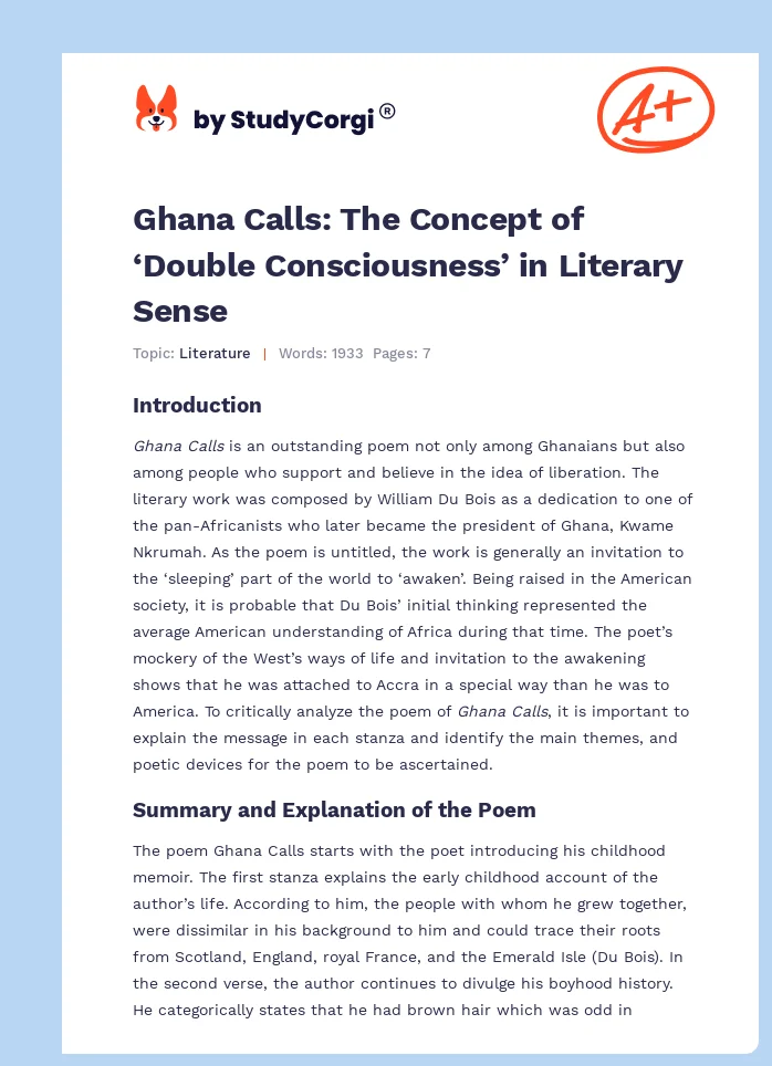 Ghana Calls: The Concept of ‘Double Consciousness’ in Literary Sense. Page 1