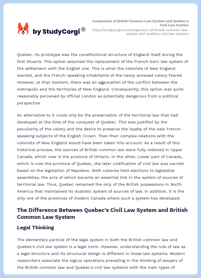 Comparison of British Common Law System and Quebec’s Civil Law System. Page 2