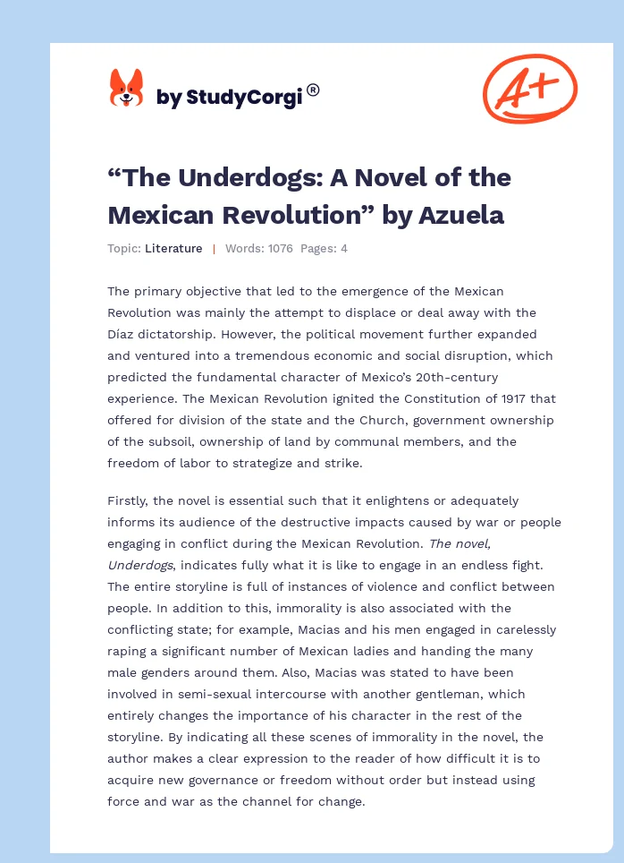 “The Underdogs: A Novel of the Mexican Revolution” by Azuela. Page 1