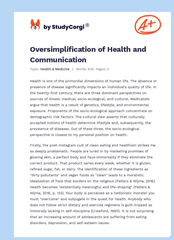 Oversimplification of Health and Communication. Page 1