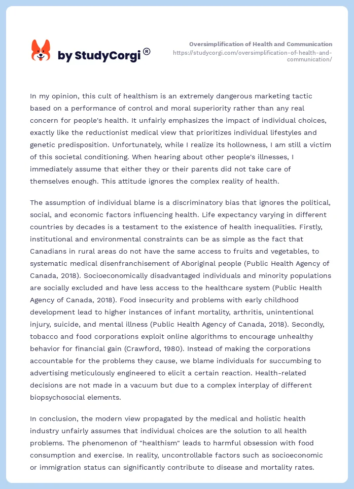 Oversimplification of Health and Communication. Page 2
