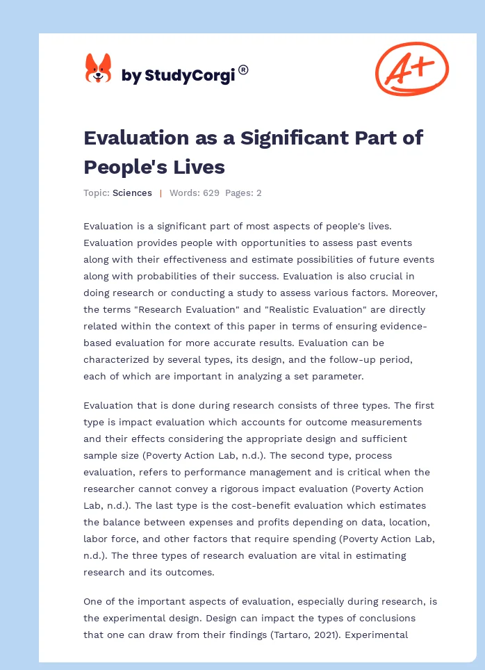 Evaluation as a Significant Part of People's Lives. Page 1