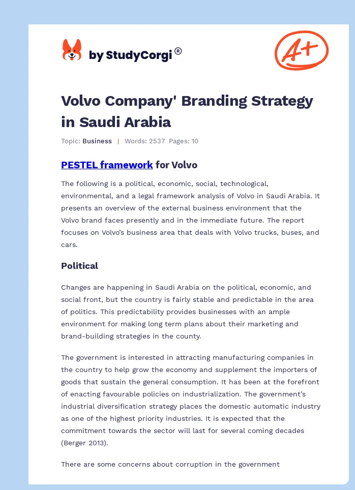 Volvo Company' Branding Strategy in Saudi Arabia. Page 1