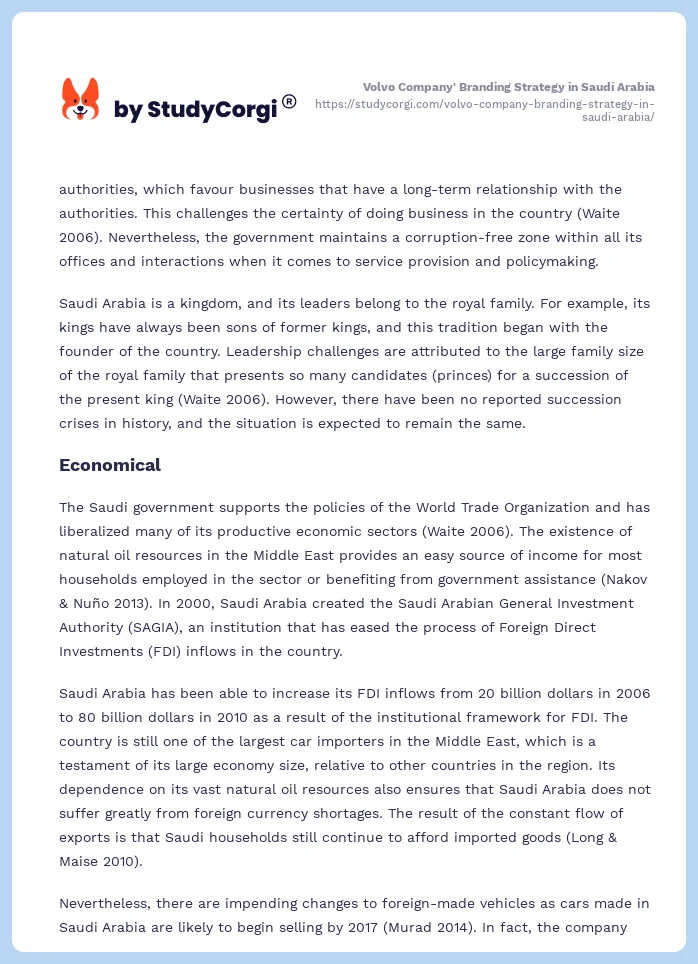 Volvo Company' Branding Strategy in Saudi Arabia. Page 2