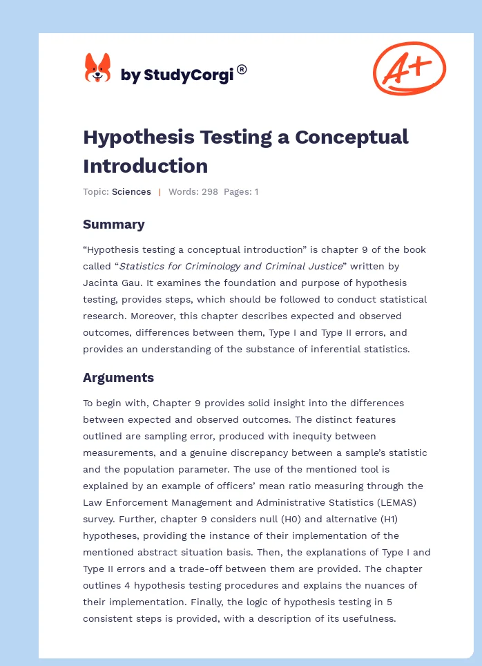 Hypothesis Testing a Conceptual Introduction. Page 1