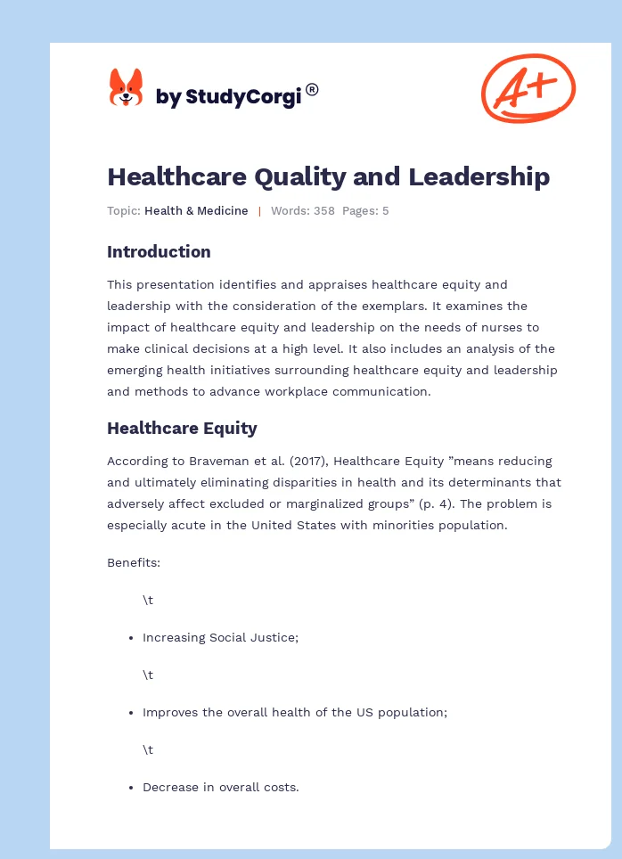Healthcare Quality and Leadership. Page 1