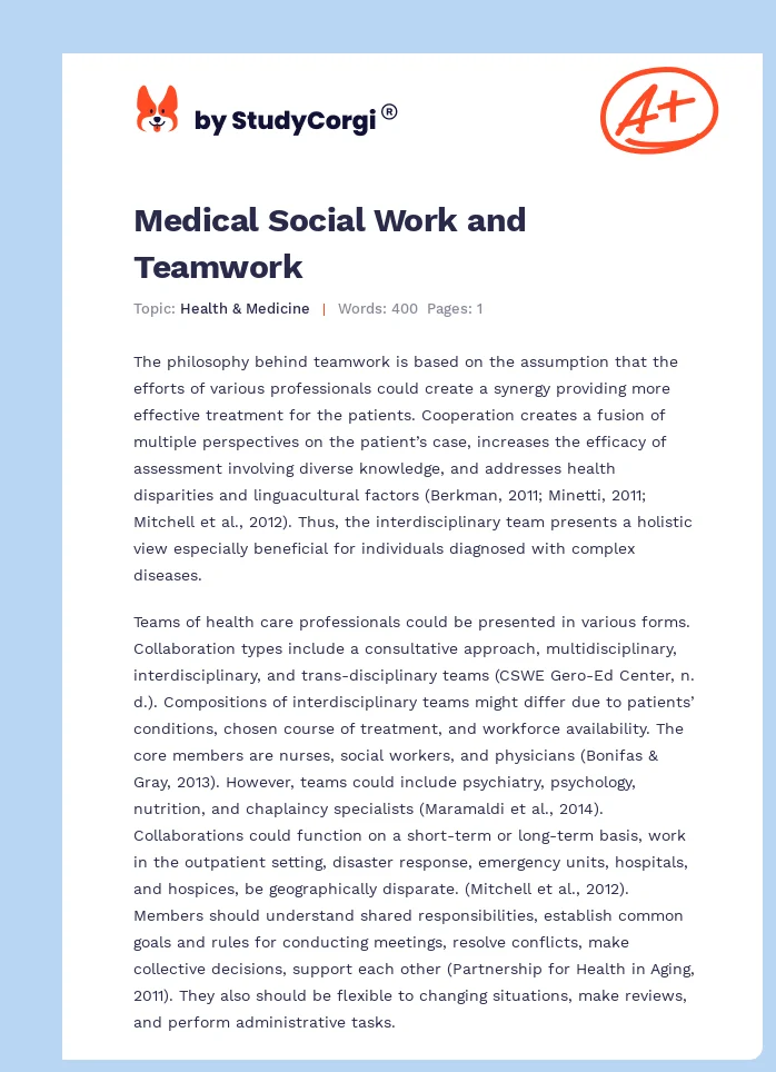 Medical Social Work and Teamwork. Page 1