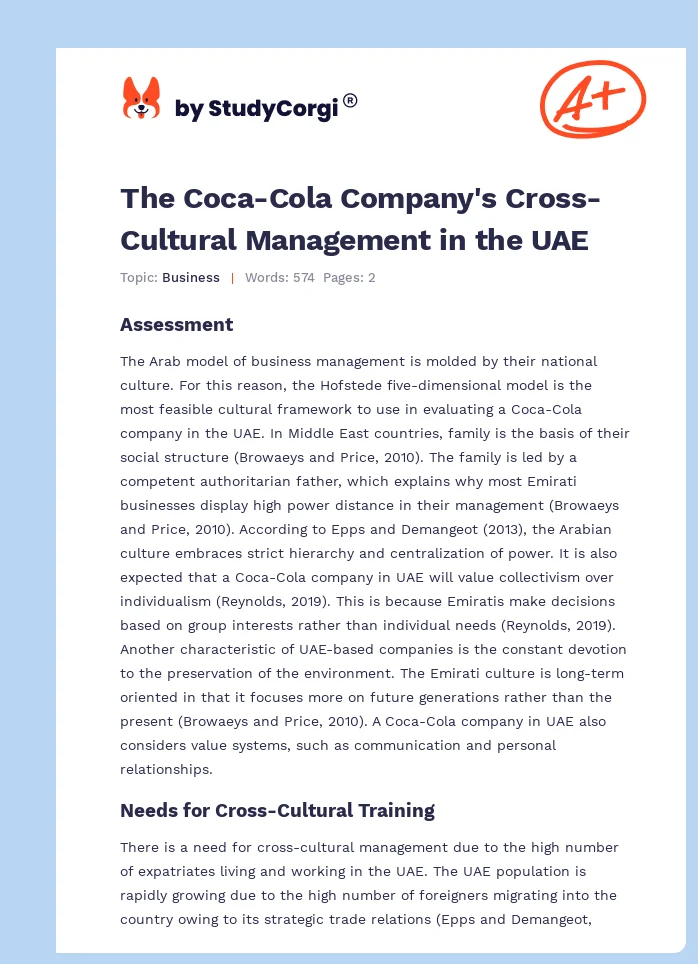 The Coca-Cola Company's Cross-Cultural Management in the UAE. Page 1