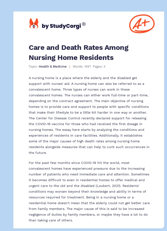 Care and Death Rates Among Nursing Home Residents. Page 1