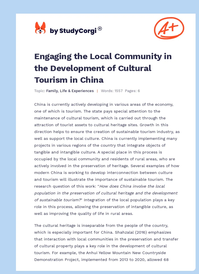 Engaging the Local Community in the Development of Cultural Tourism in China. Page 1