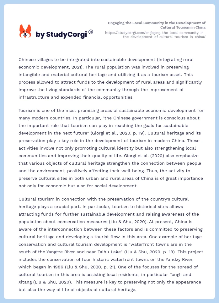 Engaging the Local Community in the Development of Cultural Tourism in China. Page 2