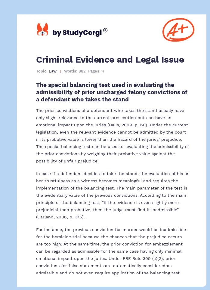 Criminal Evidence and Legal Issue. Page 1