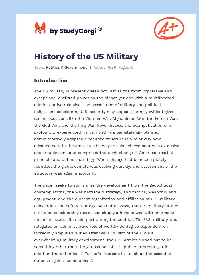 History of the US Military. Page 1