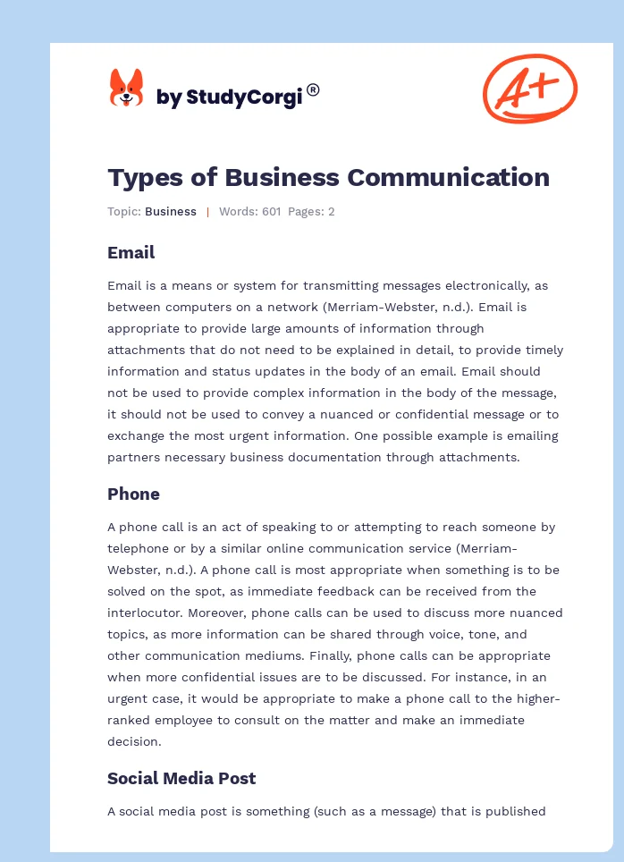 Types of Business Communication. Page 1