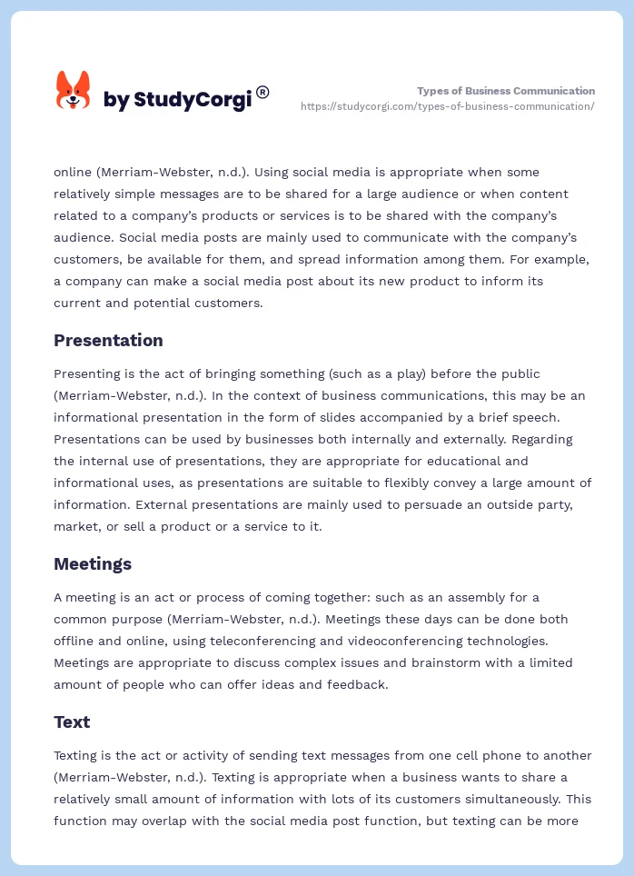 Types of Business Communication. Page 2