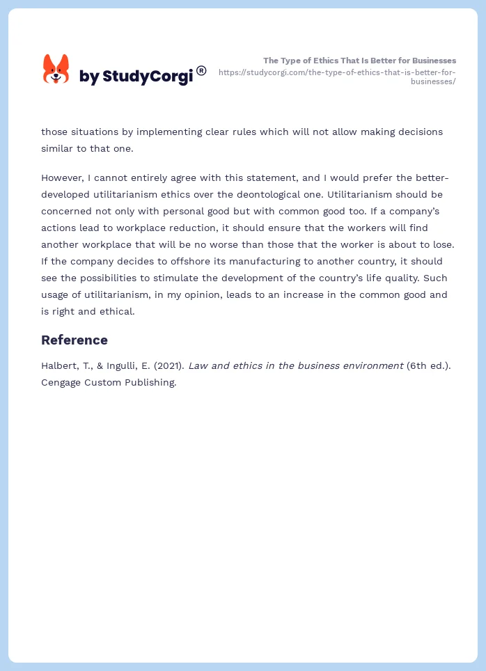 The Type of Ethics That Is Better for Businesses. Page 2