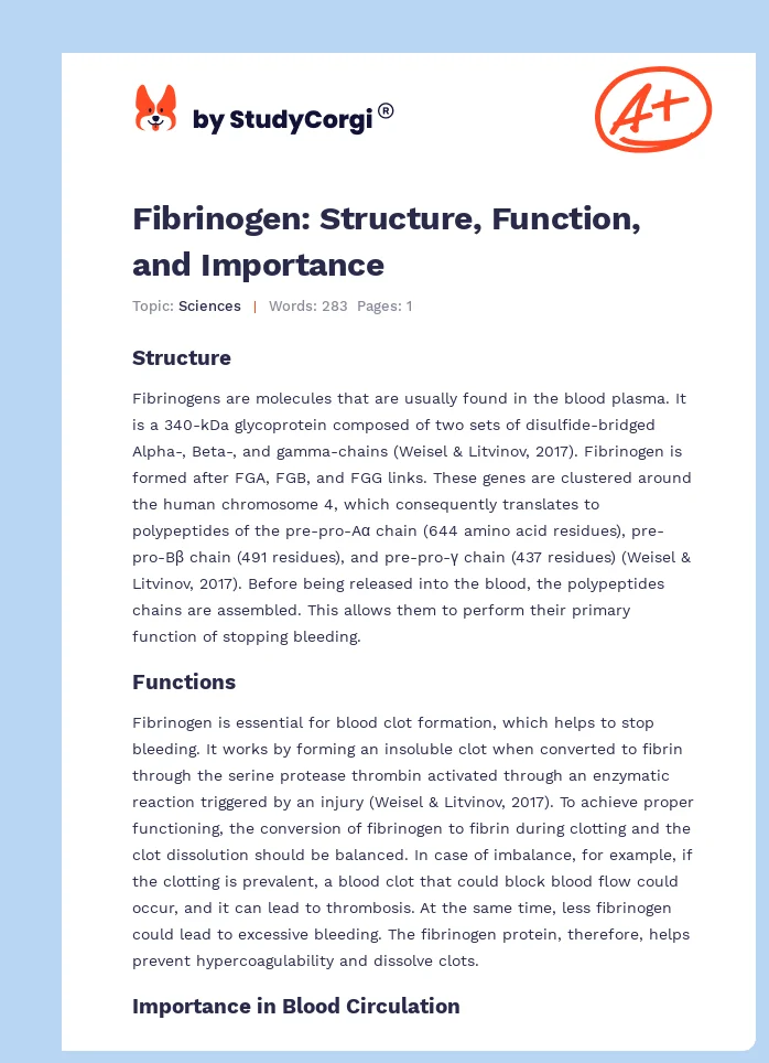 Fibrinogen: Structure, Function, and Importance. Page 1