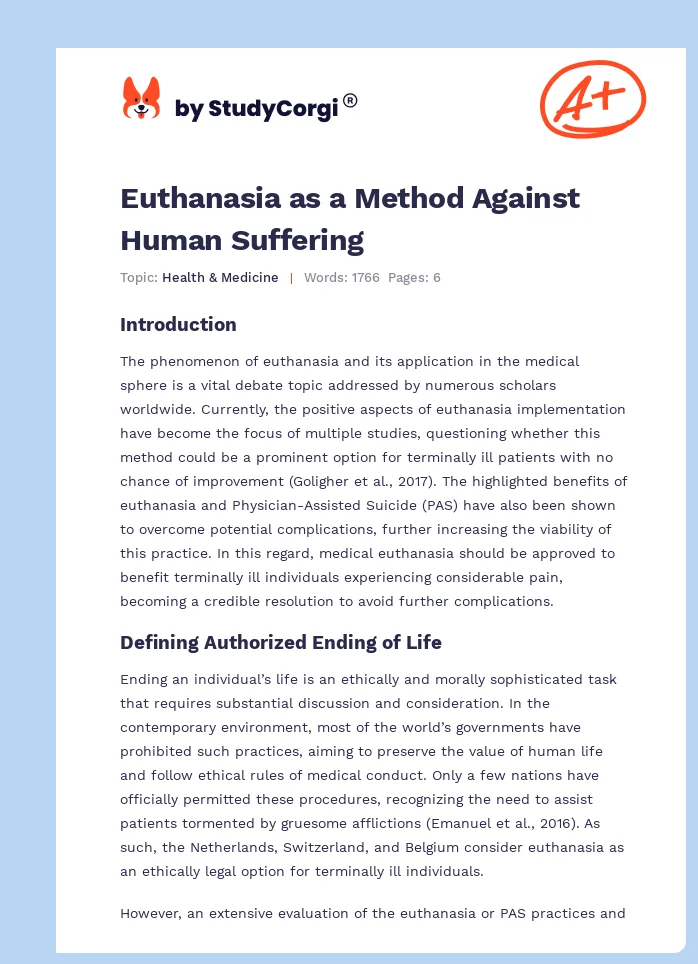 Euthanasia as a Method Against Human Suffering. Page 1