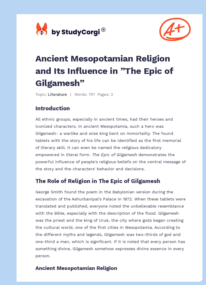 Ancient Mesopotamian Religion and Its Influence in ”The Epic of Gilgamesh”. Page 1