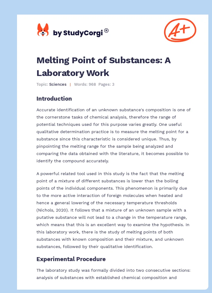 Melting Point of Substances: A Laboratory Work. Page 1