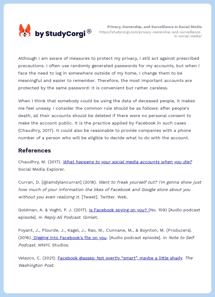 Privacy, Ownership, and Surveillance in Social Media. Page 2