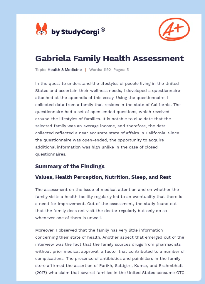 Gabriela Family Health Assessment. Page 1
