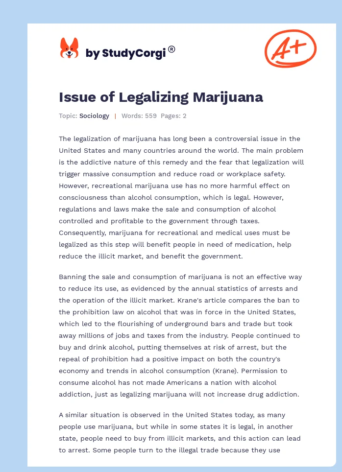 Issue of Legalizing Marijuana. Page 1