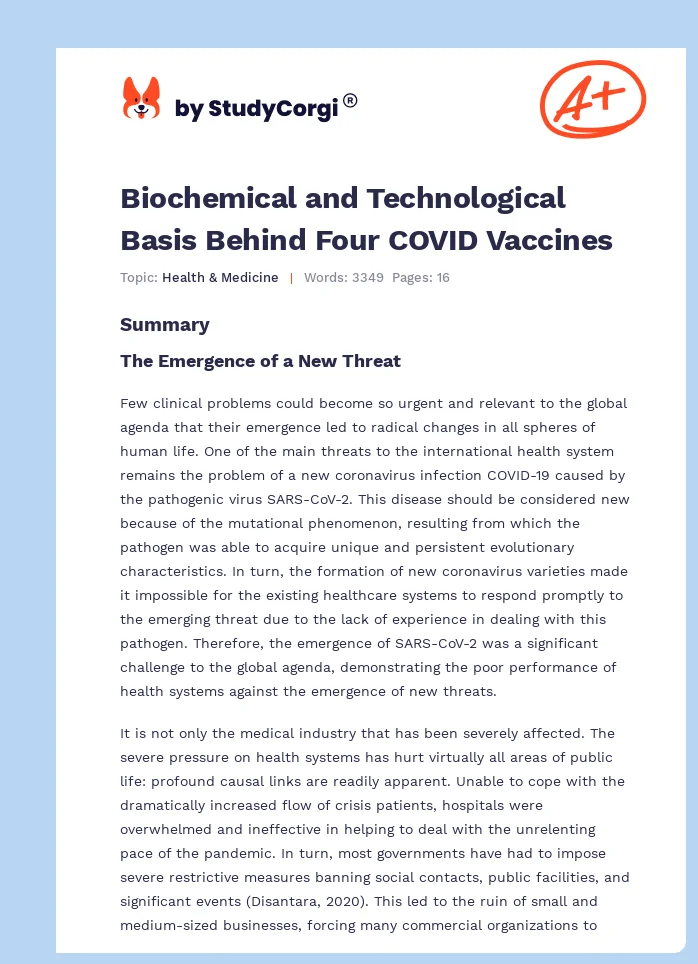Biochemical and Technological Basis Behind Four COVID Vaccines. Page 1