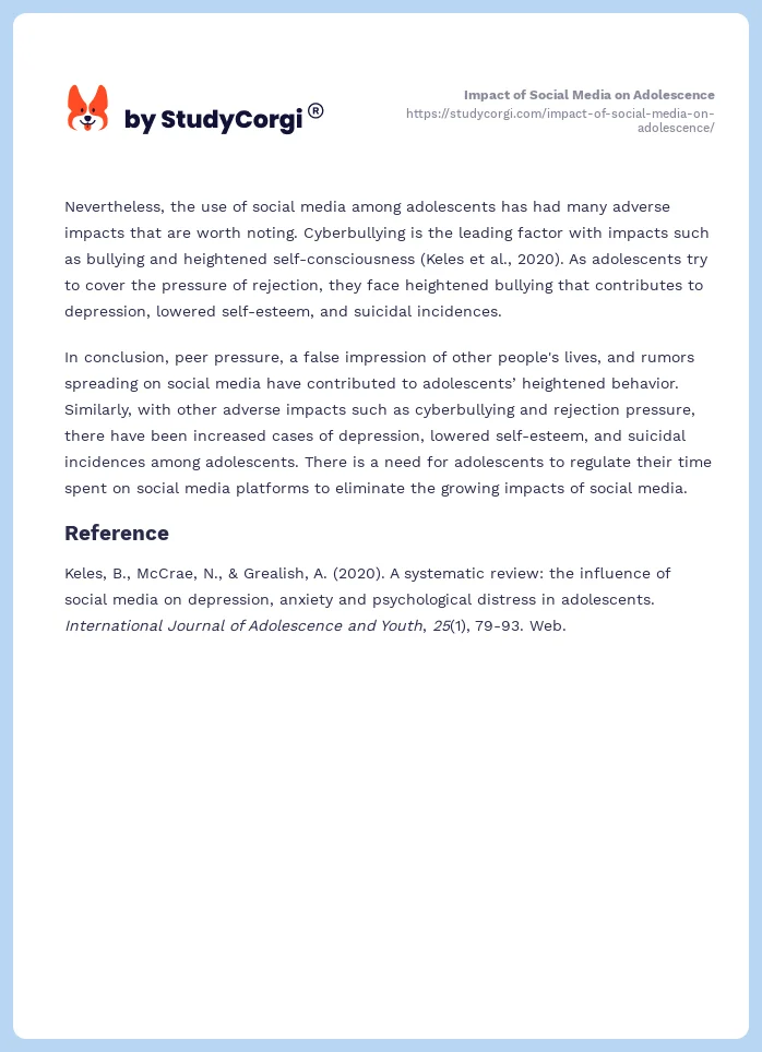 Impact of Social Media on Adolescence. Page 2