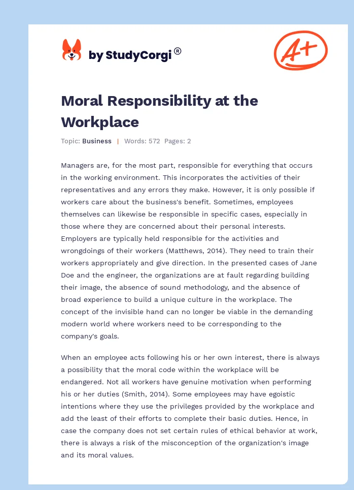 Moral Responsibility at the Workplace. Page 1