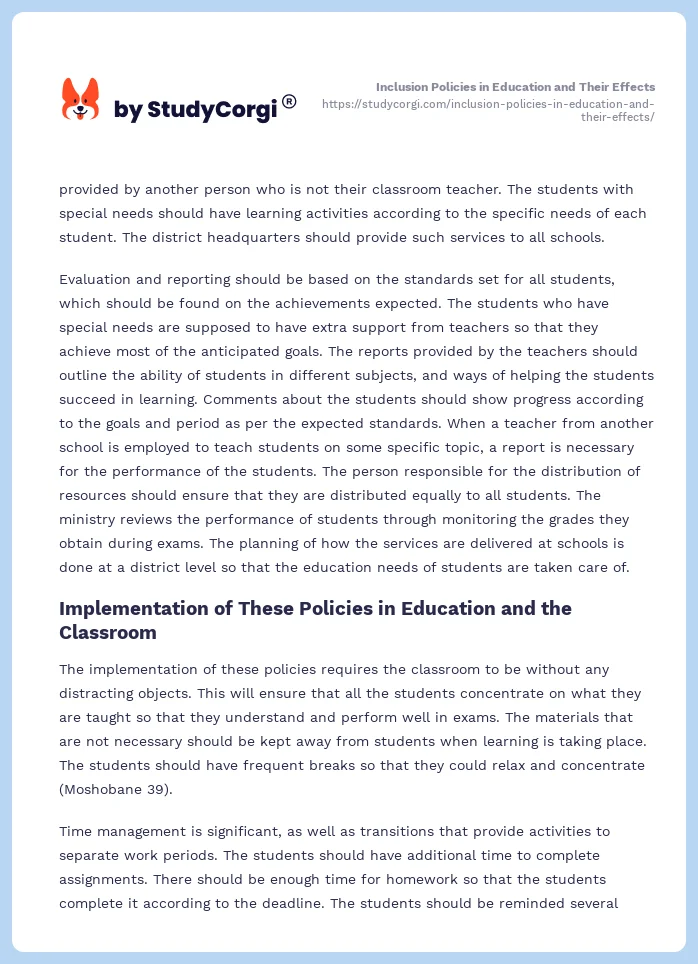 Inclusion Policies in Education and Their Effects. Page 2