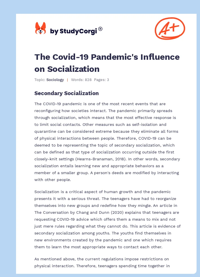 The Covid-19 Pandemic's Influence on Socialization. Page 1